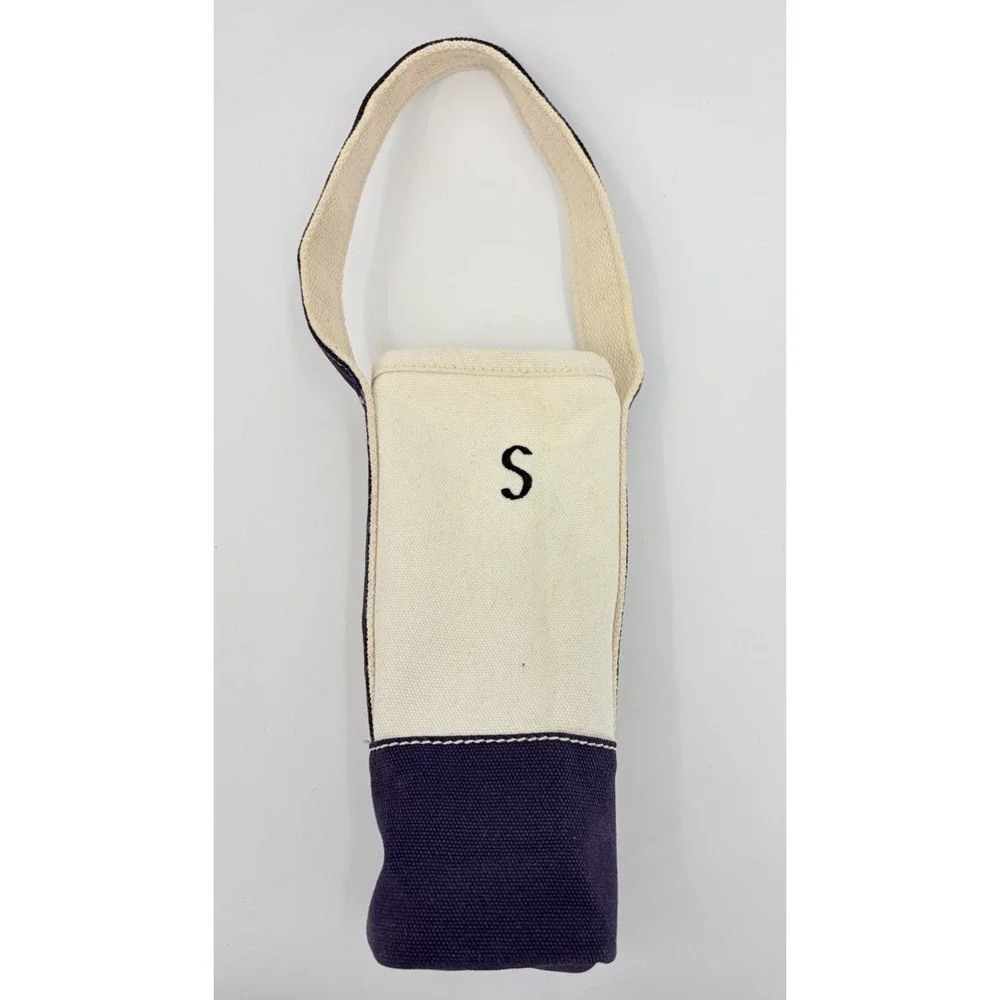 Vintage Lands End Home Wine Bottle Tote Caddy Navy Blue Natural